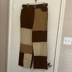 Rue21 Brown and Tan Patchwork Wide Leg Pants Size 13
